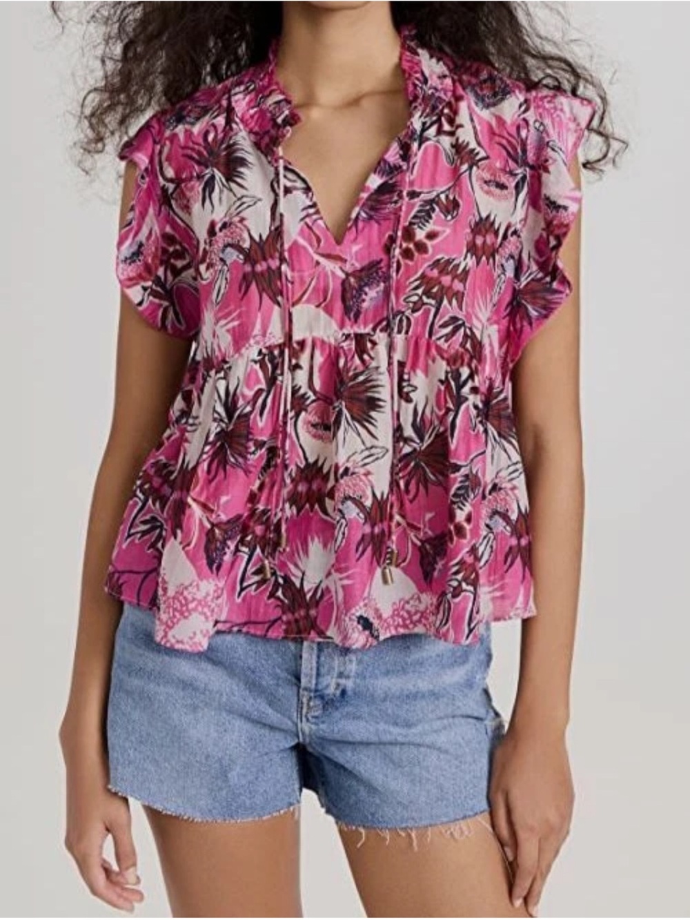 Chufy Pink Ellis Shirred Flutter Sleeve Blouse Top Womens Nulla Pink Size L